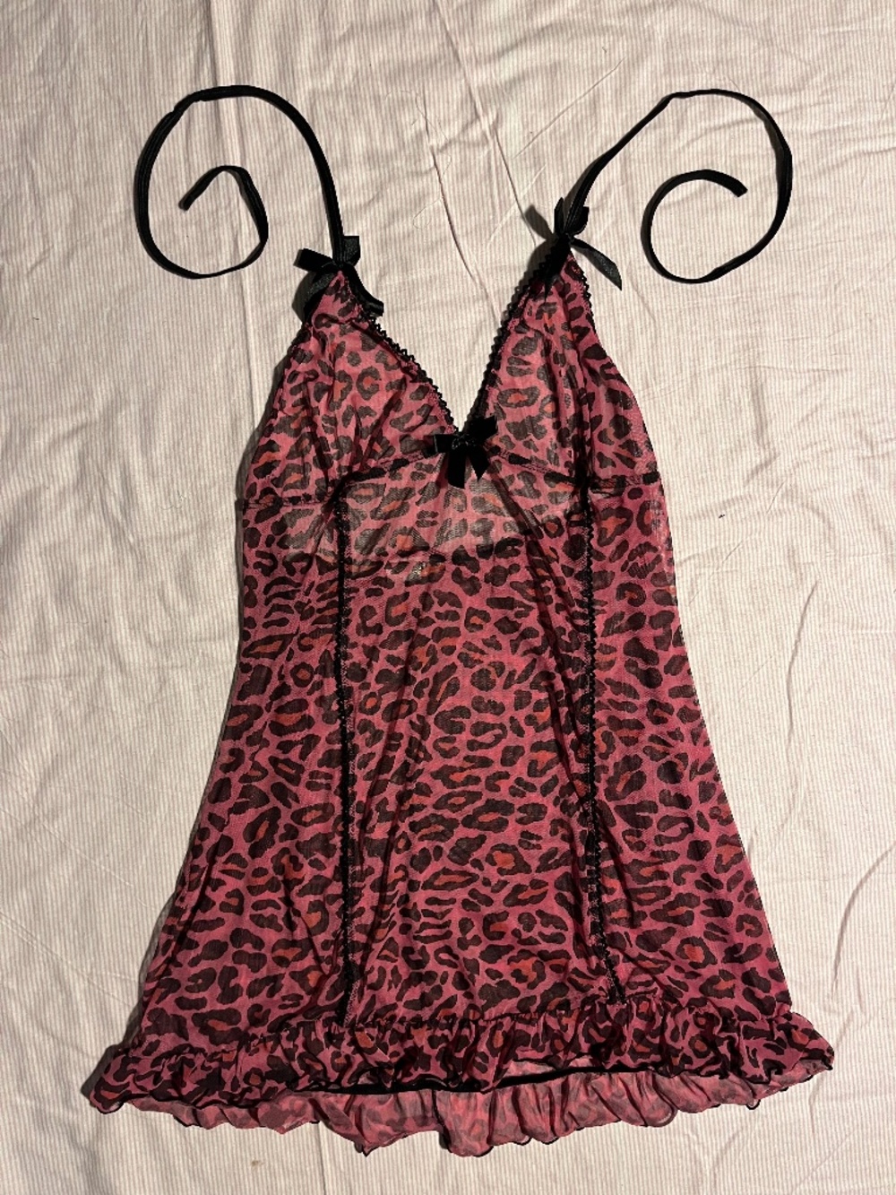 Y2K PINK LEOPARD PRINT LINGERIE HALTER TOP RUFFLES